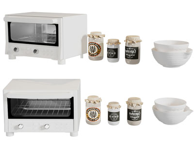 现代烤箱 调料瓶 碗 厨具