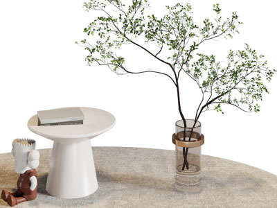 现代圆形边几 花瓶花卉3d模型 现代圆形边几 花瓶花卉