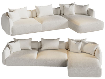 侘寂风奶油风转角多人沙发