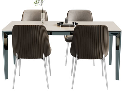 现代长方形餐桌椅组合