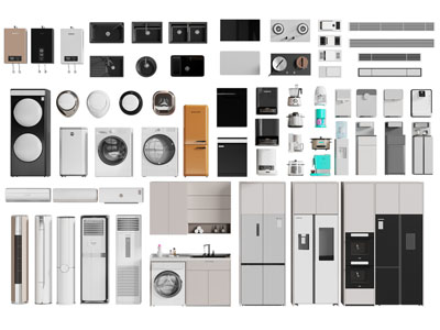 现代冰箱 空调 洗衣机 饮水机 热水器家用电器3d模型 现代冰箱 空调 洗衣机 饮水机 热水器家用电器