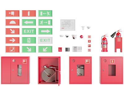 现代灭火器 消防栓 安全出口箭头 摄像头消防设备3d模型 现代灭火器 消防栓 安全出口箭头 摄像头消防设备