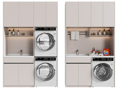 现代阳台洗衣机烘干机收纳柜