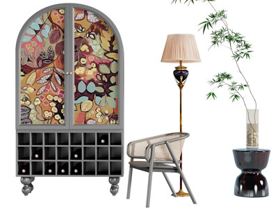 法式装饰柜 休闲椅子 落地灯
