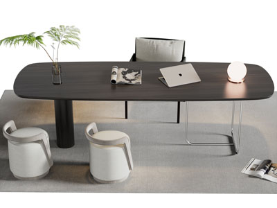 现代椭圆形书桌椅组合