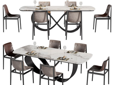 现代大理石餐桌椅组合