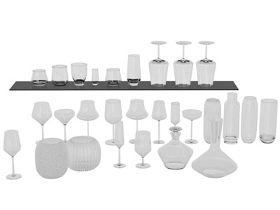 现代玻璃酒瓶酒杯3d模型 现代玻璃酒瓶酒杯