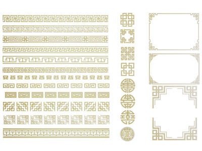 新中式雕花线条 腰线 角花