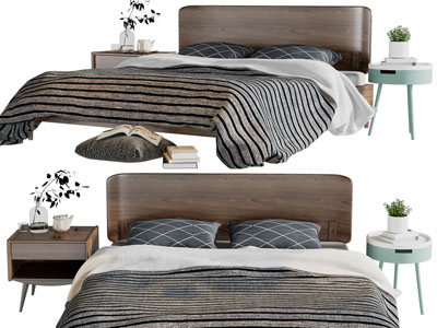 北欧实木双人床 床头柜