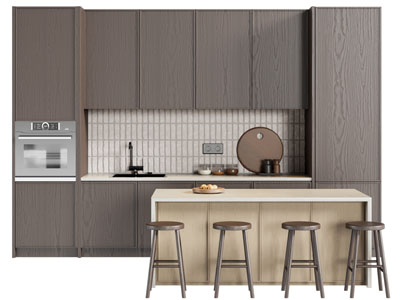 现代整体橱柜 厨房中岛吧台吧凳