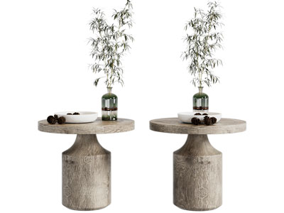 侘寂风实木角几 花瓶花卉摆件