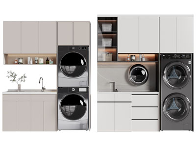 现代阳台洗衣机 烘干机收纳柜