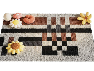 现代长方形地毯 花朵坐垫3d模型 现代长方形地毯 花朵坐垫