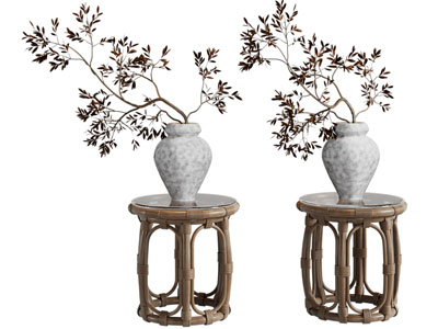 新中式角几 花瓶花卉摆件