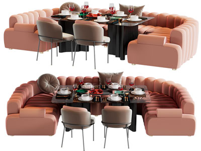 现代卡座餐桌椅组合