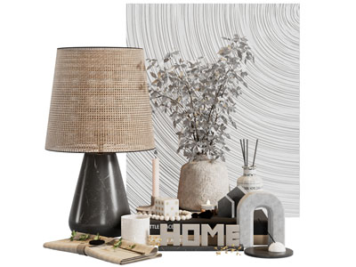 现代台灯 花瓶花卉 装饰品摆件组合