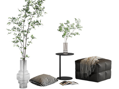 现代沙发凳 边几 花瓶花卉