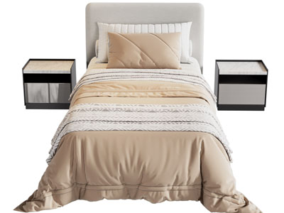 现代布艺单人床 床头柜