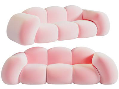 现代粉色多人沙发