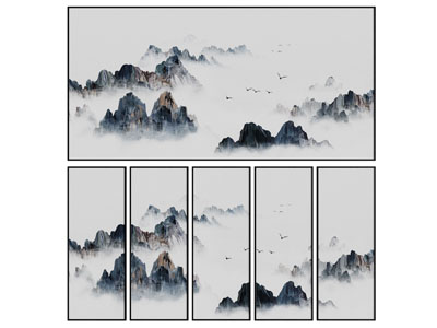 新中式山水装饰挂画3d模型 新中式山水装饰挂画