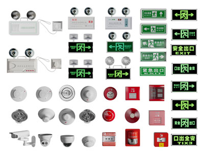 现代应急灯 安全出口 烟雾警报器消防设备3d模型 现代应急灯 安全出口 烟雾警报器消防设备