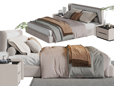 现代布艺双人床、床头柜