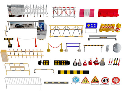 现代收费杆、伸缩门、路障、交通标识3d模型 现代收费杆、伸缩门、路障、交通标识