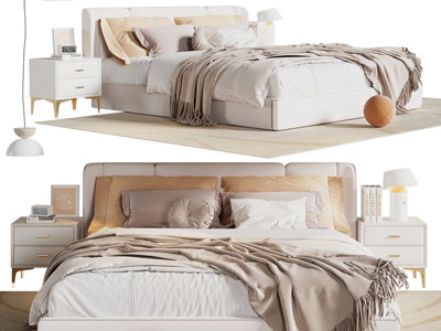 现代双人床、床头柜