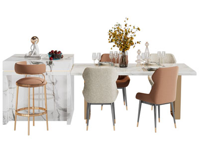 现代带吧台的餐桌椅组合
