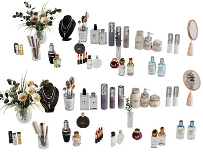 现代花瓶花卉、香水、护肤品化妆品