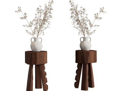 侘寂风边几 陶艺花瓶花卉