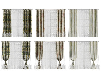 欧式碎花图案的窗帘窗纱3d模型 欧式碎花图案的窗帘窗纱