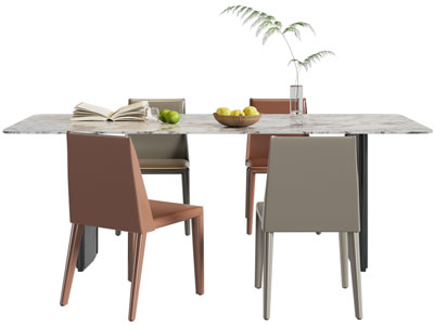 现代长方形大理石餐桌椅组合