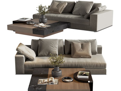 现代布艺多人沙发、茶几组合