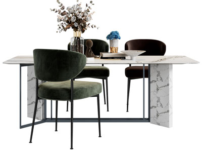 现代长方形大理石餐桌椅组合