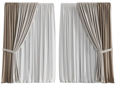 现代布艺窗帘窗纱3d模型 现代布艺窗帘窗纱