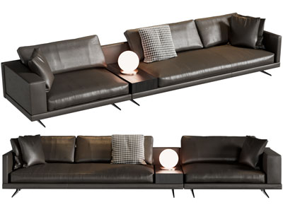 现代皮质多人沙发