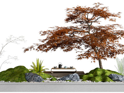 新中式枫树、石头景观园艺小品