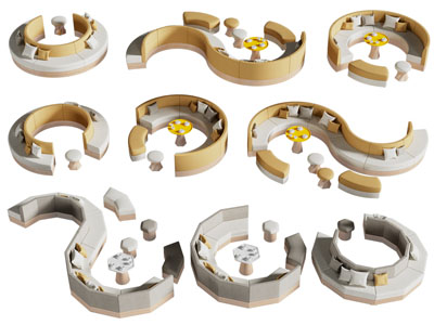 现代公共弧形多人卡座沙发椅组合