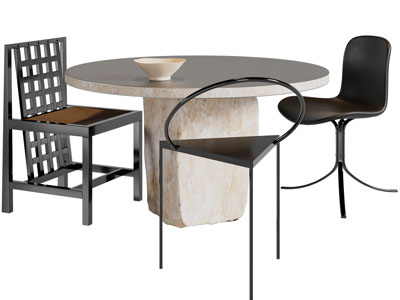 侘寂风圆形餐桌椅组合