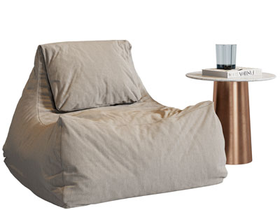 现代布艺懒人沙发、边几