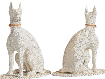 侘寂风狗雕塑雕刻摆件组合