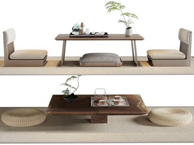 新中式茶几 蒲团3d模型 新中式茶几 蒲团