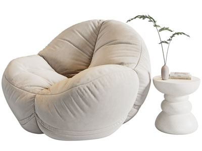 侘寂风布艺懒人沙发、边几