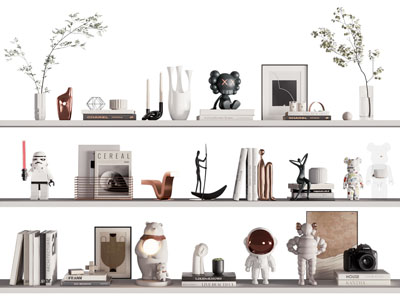 现代花瓶花卉 书籍摆件组合