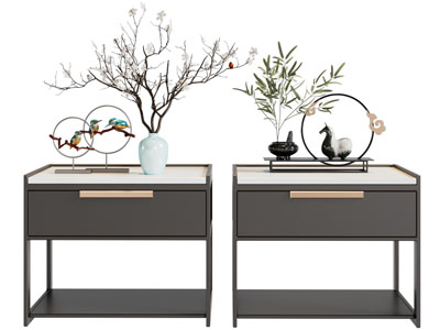 新中式床头柜 摆件组合