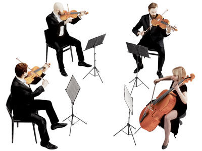 现代拉小提琴 大提琴的乐手 男人 女人 多人 人物3d模型 现代拉小提琴 大提琴的乐手 男人 女人 多人 人物