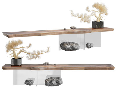 新中式原木条案 端景台3d模型 新中式原木条案 端景台