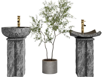 侘寂风石头立式洗手台 洗手盆