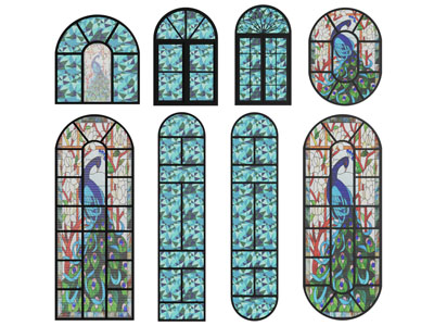 法式花纹玻璃窗户 彩绘装饰玻璃窗户